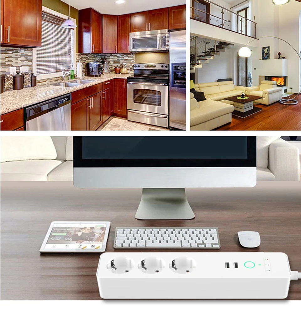 ЕС Wi-Fi Smart power Strip 3 розетки разъем 2 usb зарядный порт синхронизации Tuya приложение Голосовое управление работа с Alexa Google Home