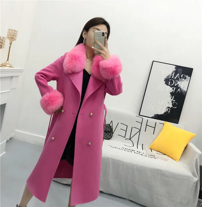 2020 Winter Women Genuine Fur Wool Cashmere Blend