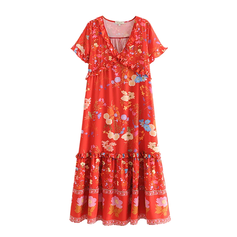 vee boho midi dress