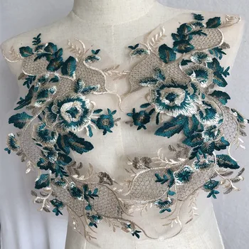 

4pcs Green 1 Pair Gold Gauze Embroidered Cloth Stickers Formal Dress Cheongsam Clothes Decoration Patch Accessories Handmade DIY