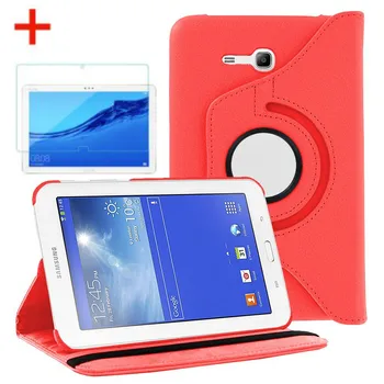 

360 Degree Rotating PU Leather Flip Cover Case and Glass For Samsung Galaxy Tab 3 Lite 7" T110 T111 Tab E 7.0 T113 T116 SM-110
