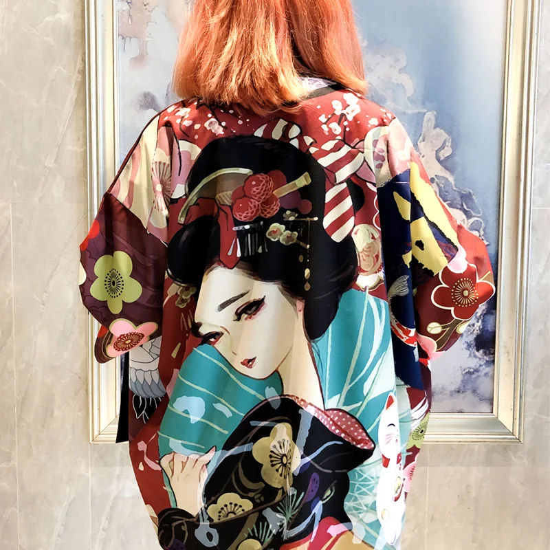 Yukata female Kimono cardigan shirt harajuku kawaii style Kimonos woman blouse obi haori Japanese streetwear TA487,japanese kimono,japanese kimono cardigan,japanese kimono shirt