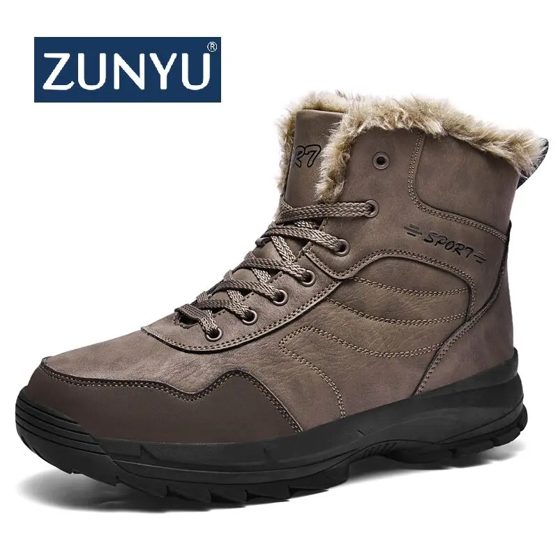 ZUNYU/новые зимние мужские Нескользящие рабочие ботинки плюшевые теплые водонепроницаемые зимние ботинки на меху обувь для мужчин большие размеры 39-48
