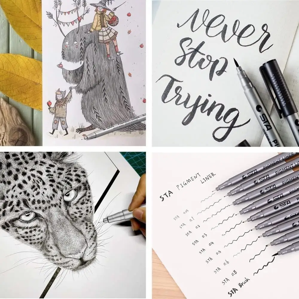 1pcs Fine Point Black Pigment Liner Brush Pen Waterproof Archival Ink Micro Art Marker pens for Drawing Paint Sketch design F986 4