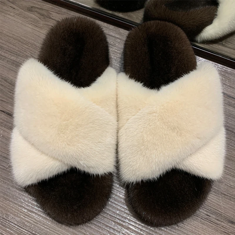 Real mink fur slides Clearance
