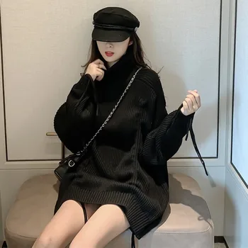 

Fall / Winter 2020 New Korean High Collar Long Sleeve Loose Fashion Medium Length Pleated Sweater Sweater For Women