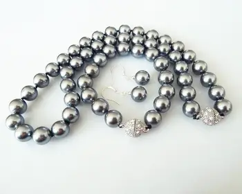 

wholesale 10mm grey natural shell pearl fashion bracelet earring necklace set