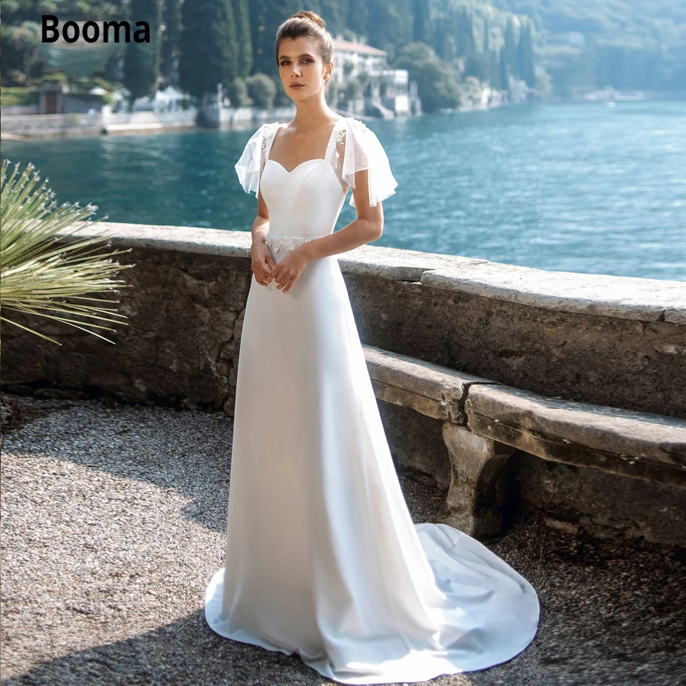 

Booma Cap Sleeve Mermaid Wedding Dresses Soft Satin Bridal Gown Turkey 2020 Sexy Open Back White Beach Princess Wedding Gown