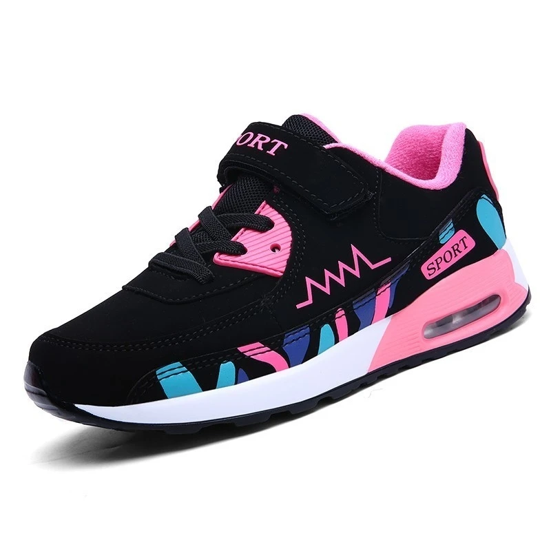 Спортивная обувь для бега; детские кроссовки для девочек; кроссовки для подростков; дышащая Повседневная Уличная обувь для тенниса; Цвет черный, розовый; большие размеры 37-38 - Цвет: black soft kids shoe
