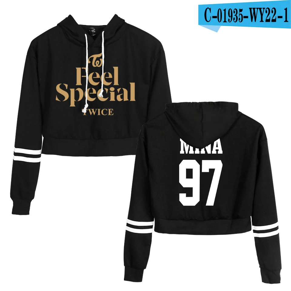 Женский сексуальный укороченный топ, толстовки Kpop Team TWICE Feel Special Print harajuku, Весенняя Горячая Распродажа, повседневные толстовки, свитшоты размера плюс - Цвет: black