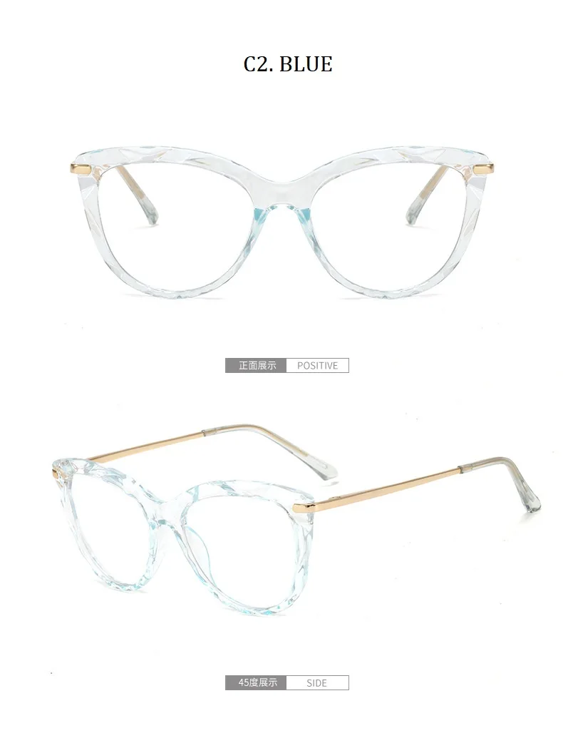 Crystal Transparent Clear Lens Glasses Women Luxury Vintage Retro Cat Eye Glasses Ladies Anti-blue light Computer Optical Frames