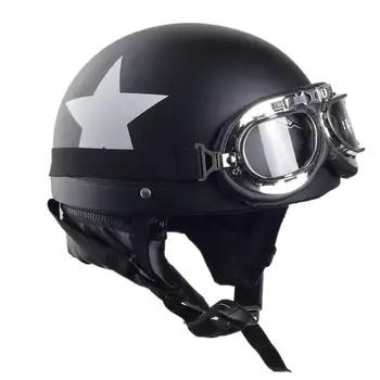 

Unisex Motorcycle Safety Helmet With Glasses Detachable Visor White Star Pattern Helmet