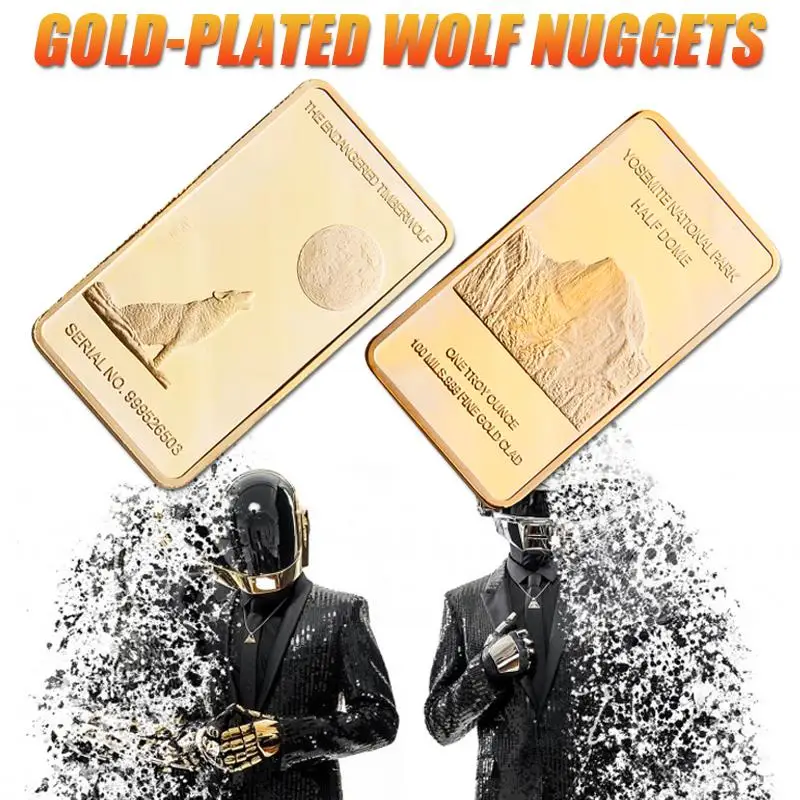 Striped Commemorative Coin Bar Gold Plated Wolf Pattern Ornaments Gift Souvenir Emulation Collection | Дом и сад