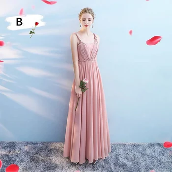 

Six Styles Pink Spaghetti Bridesmaid Dresses Off Shoulder 2020 Elegant Wedding Guest Gowns Chiffon Party Halter Prom Dress robe