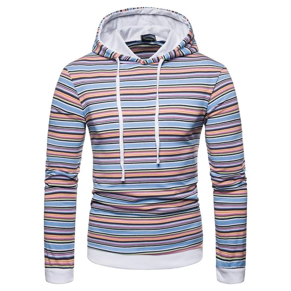 Sky Blue Hoodeds с длинными рукавами MOOWNUC Модные осенние толстовки Hombre Повседневная Уличная одежда мужская одежда хип-хоп Полосатые Шляпы уличное платье - Цвет: Sky Blue