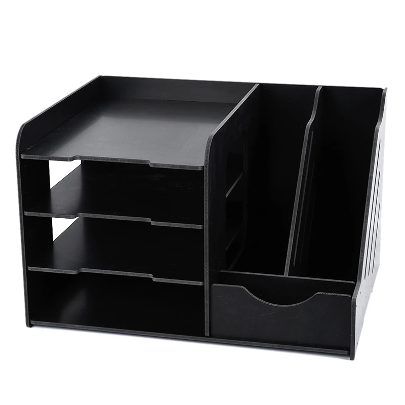 

Black Multi-Functional PVC Desk Organizer DIY Pen Holder Box Desktop Stationery Easy Assembly Home Office Supply Storage Rack