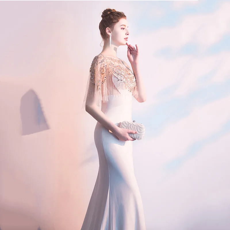 Изысканные стразы, дамское платье для выпускного вечера, Qipao, элегантное, со шлейфом, оболочка, Русалка, халат De Soiree, сексуальное, открытое, халат De Soiree