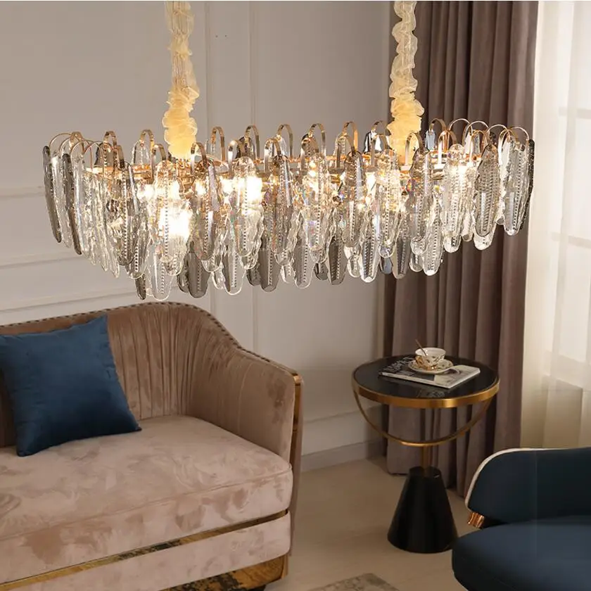 Modern restaurant crystal chandelier luxury living room lamp mixed color rectangular LED chandelier