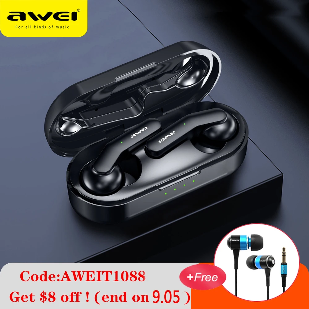Беспроводные Наушники AWEI T10 TWS bluetooth-наушники с шумоподавлением HiFi бас микрофоном