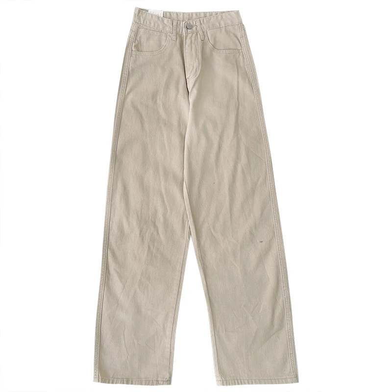 

Autumn retro khaki basic high waist loose straight-leg jeans pants