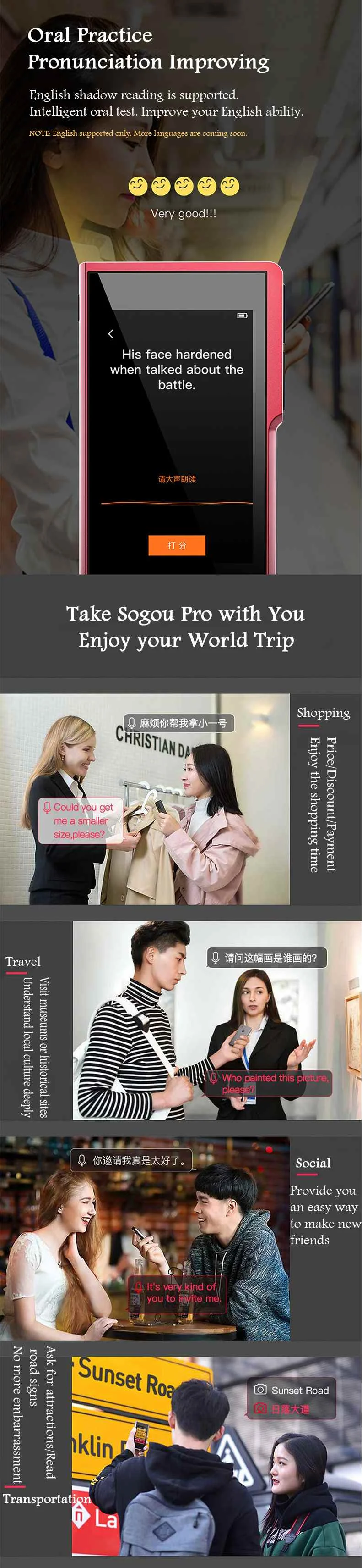 YOUPIN Sogou Pro умный голосовой AI переводчик онлайн 63 языков в автономном режиме фото перевода 3 дюймов Сенсорный экран для Бизнес траве