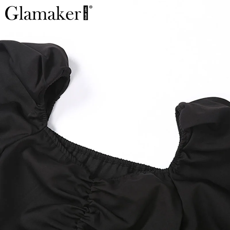 Glamaker, квадратный воротник, рукав-пузырь, блузка, для женщин, сексуальные, вечерние, для клуба, с открытой спиной, плиссированный, укороченный топ, высокая уличная белая футболка для женщин