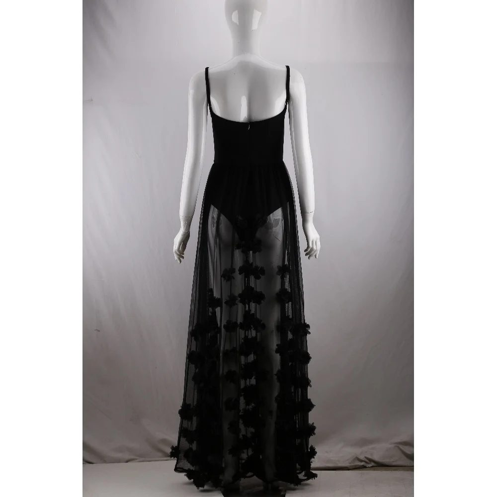FABANDAGE SUMMER WOMEN BANDAGE DRESS APPLIQUES LACE SLEEVELESS SPAGHETTI STRAP MAXI LONG BODYCON CELEBRITY VESTIDOS DRESS