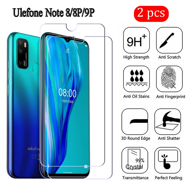 2 1PCS Tempering Glass For Ulefone Note 8 9 P Phone Screen Protector