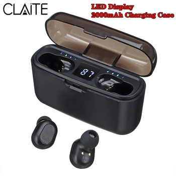 

CLAITE TWS Wireless bluetooth Earphone Mini Stereo LED Digital Display Earbuds Auto Pair Sports Headset with 2000mAh Power Bank