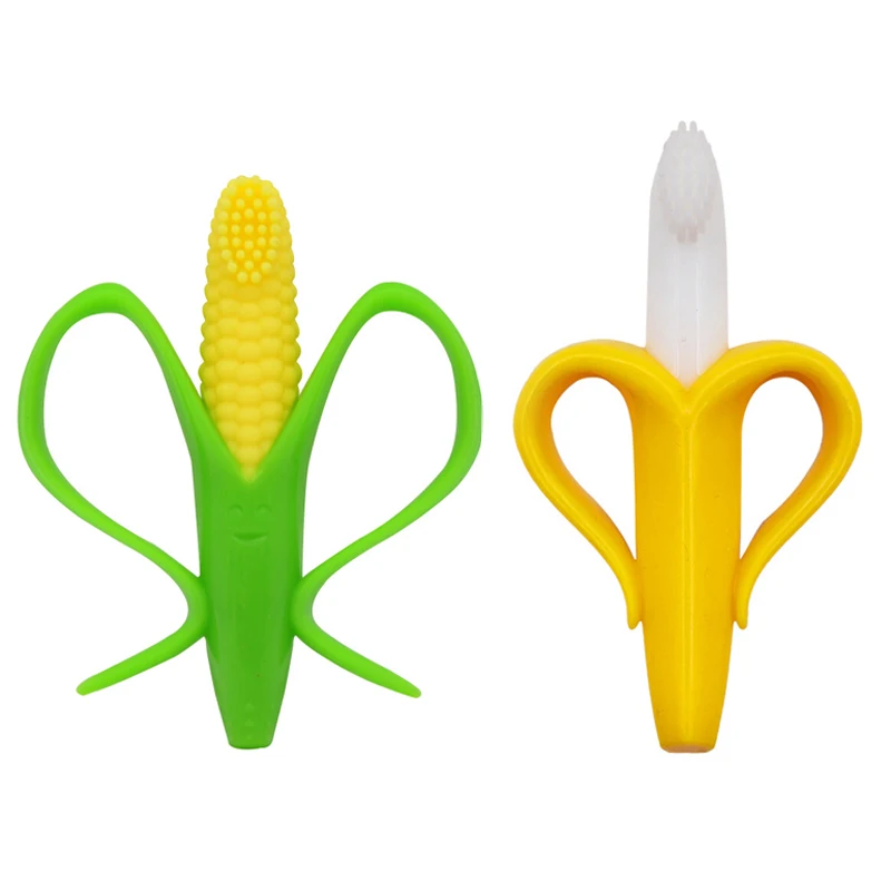 

Baby Silicone Training Toothbrush BPA Free Banana Shape Safe Toddle Teether Chew Toys Teething Ring Gift for Infant Baby Chewing