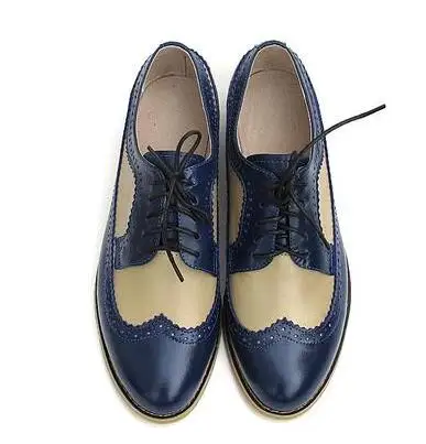 blue oxfords Винтажные туфли на плоской подошве тонкая обувь из натуральной кожи женские оксфорды женская обувь Brockden обувь для пар на шнуровке цвет темно-синий - Цвет: blue oxfords