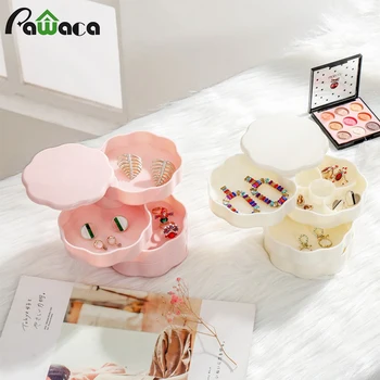 

4 Layers Flower-shaped 360-degree Rotating Box Jewelry Storage Box Small Objects Collections Case Jewelry Accessory Storage Tray
