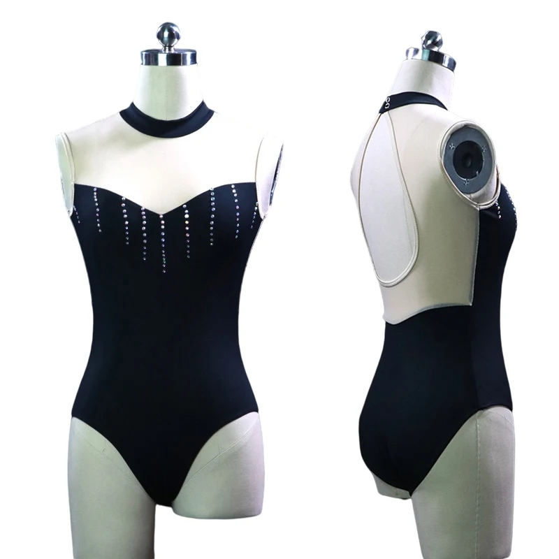 

Rhinestone Gymnastics Leotard Women Sexy Skating Bodysuit Fairy Ballet Dance Tights Ballerina Outfit Performance Costume JL3510
