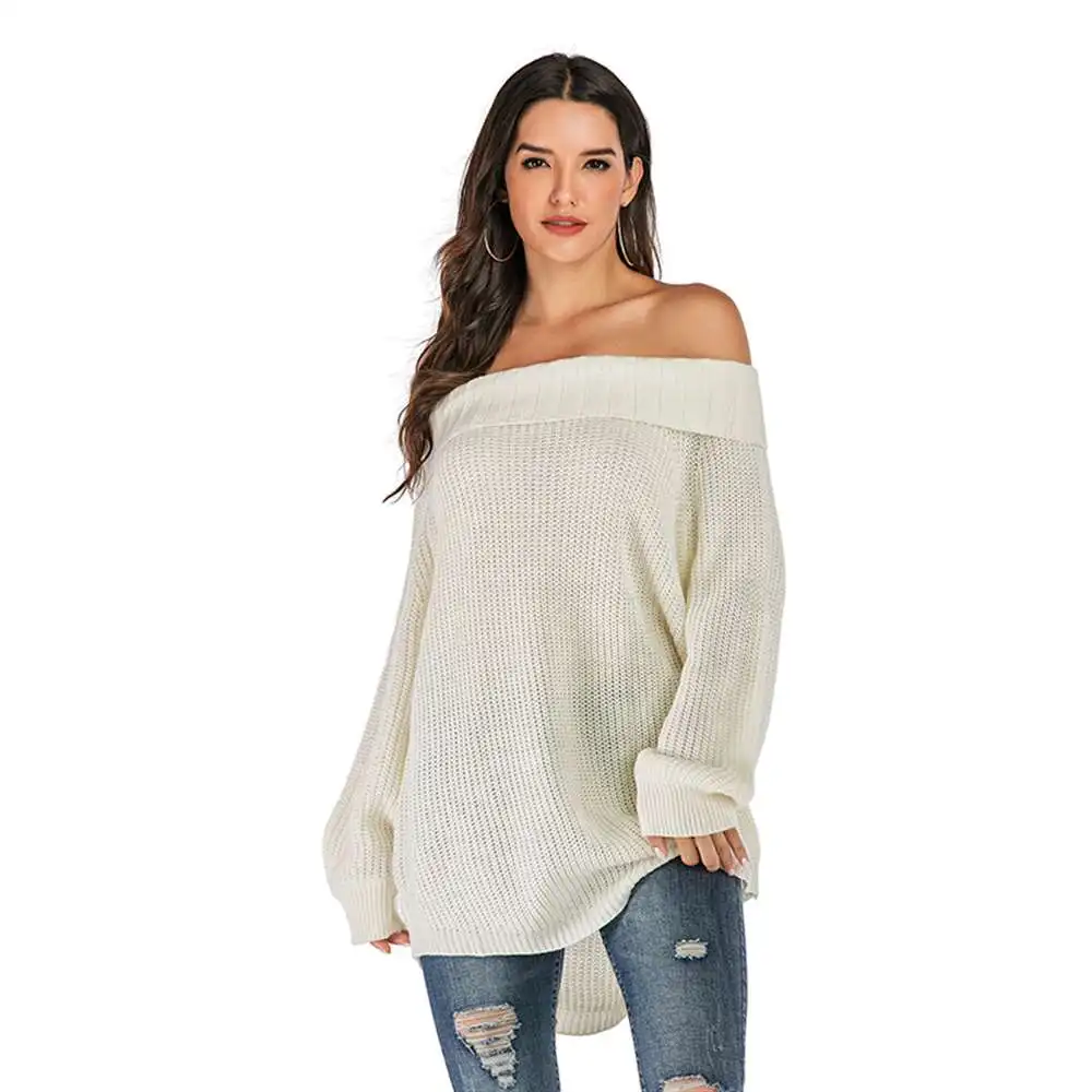 

2021 New European and American Medium and Long Pure Color Knitted One Neck Bottomed Sweater Women's Autumn