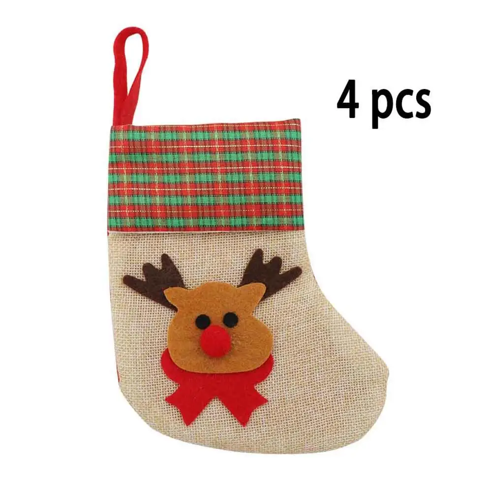 Теплые рождественские гольфы для щенков в клетку буйвола 42 см* 26 см из хлопка и мешковины рождественские подарочные сумки для собак - Цвет: 4pc
