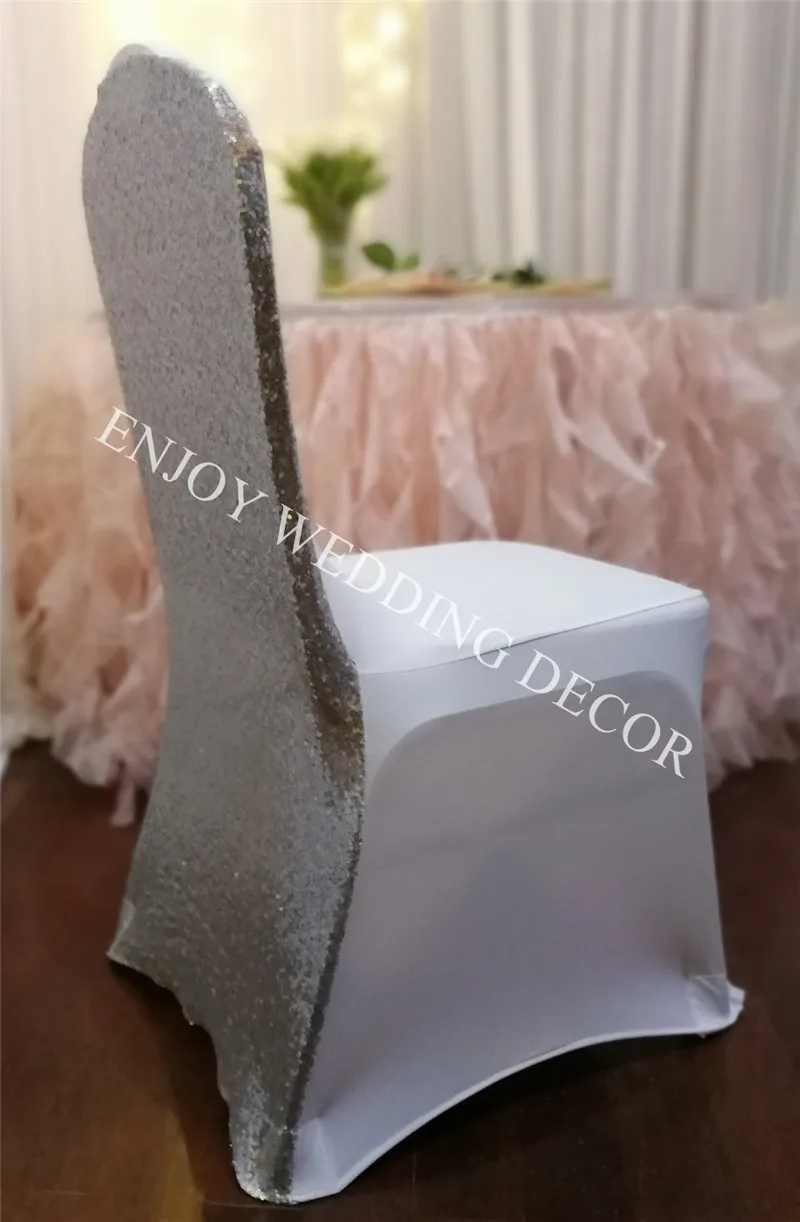 50pcs YHC#35 luxury sequin around silver spandex lycra wedding banquet events polyester stretchy chair back cover |