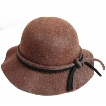 SILOQIN, трендовая женская шапка, Осень-зима, модная, с бантом, бренды, Fedoras, стиль, Панама, Дамская, сомбреро, для отдыха, вечерние, кепка, Casquette - Цвет: Coffee