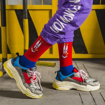 

Personal Cartoon Character Funny Customized Cotton Socks Harajuku Patchwork Color Skateboard Socks Female Cute Casual Cotton Sox