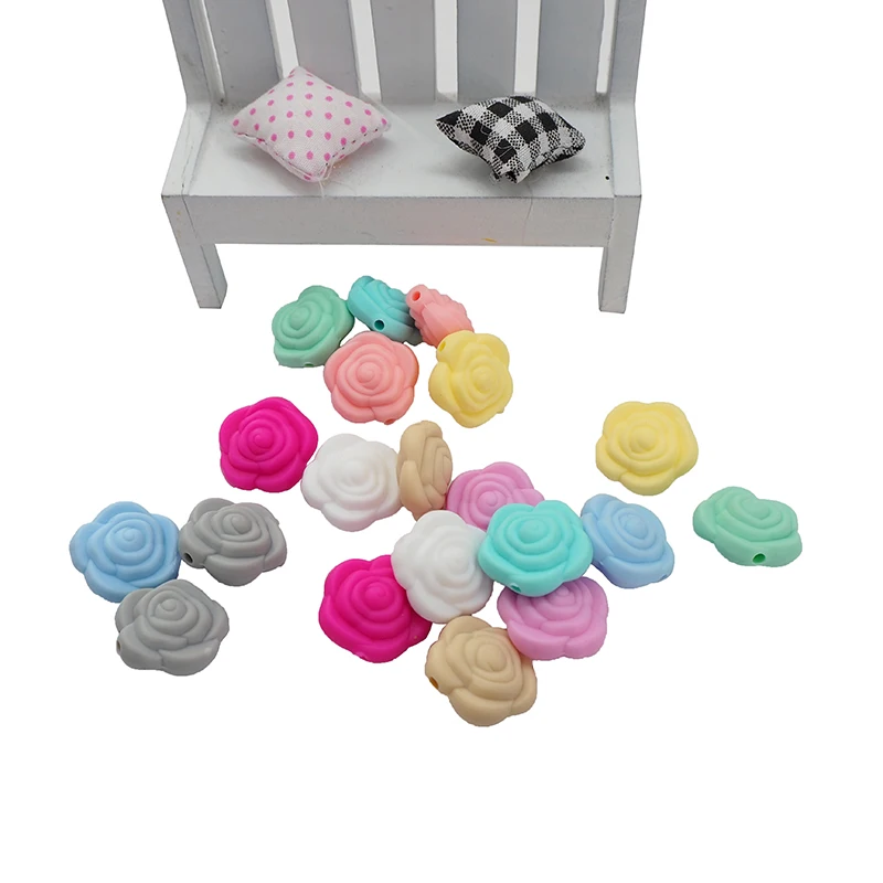 Chenkai 10PCS BPA Free Silicone Rose Beads Baby Flower Teething For DIY Chewable Nursing Pendant Pacifier Chain Accessories