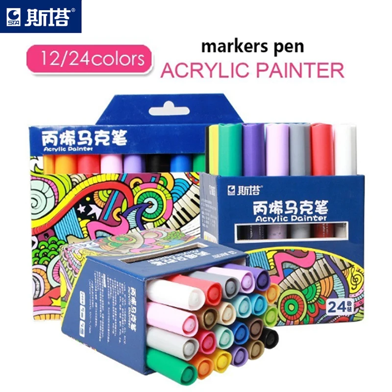 

STA 12/24 Colors/set Acrylic Permanent Painting Marker Pen For Ceramic Rock Glass Porcelain Mug Wood Fabric Canvas Art Drawing