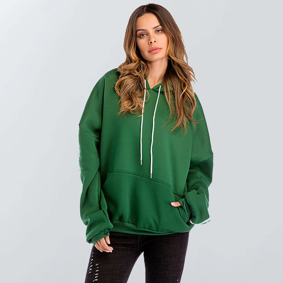Женская толстовка с длинным рукавом черная или зеленая Толстая Толстовка