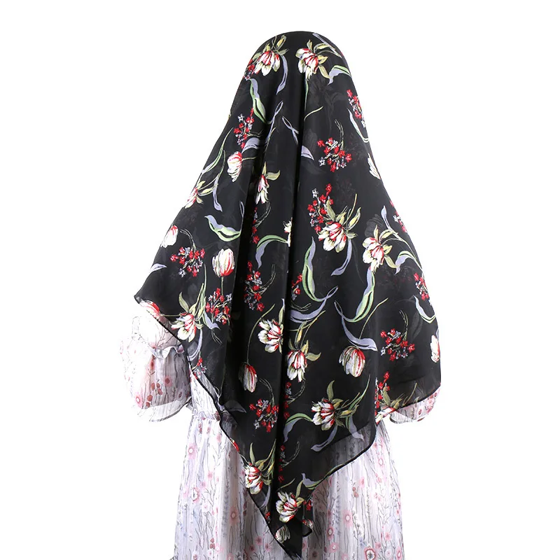

YILIAN Brand Chiffon Floral Print Hijab Scarf Islam Muslim Women Square Scarf Top Quality