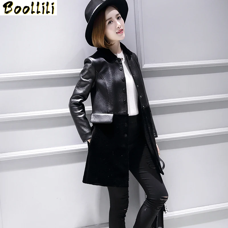 

Boollili Sheepskin Leather Jacket Women Autumn Winter Coat Female Long Sheep Shearling Coat Women's Jackets Chaqueta Mujer