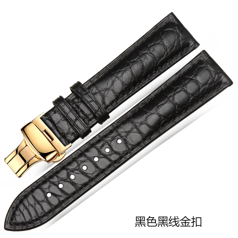 Black Gold Whatch ремешок из кожи аллигатора с пряжкой-бабочкой для мужчин и женщин мягкий удобный водонепроницаемый низ черный коричневый 12 14 16 18 20 мм - Цвет ремешка: Black Gold