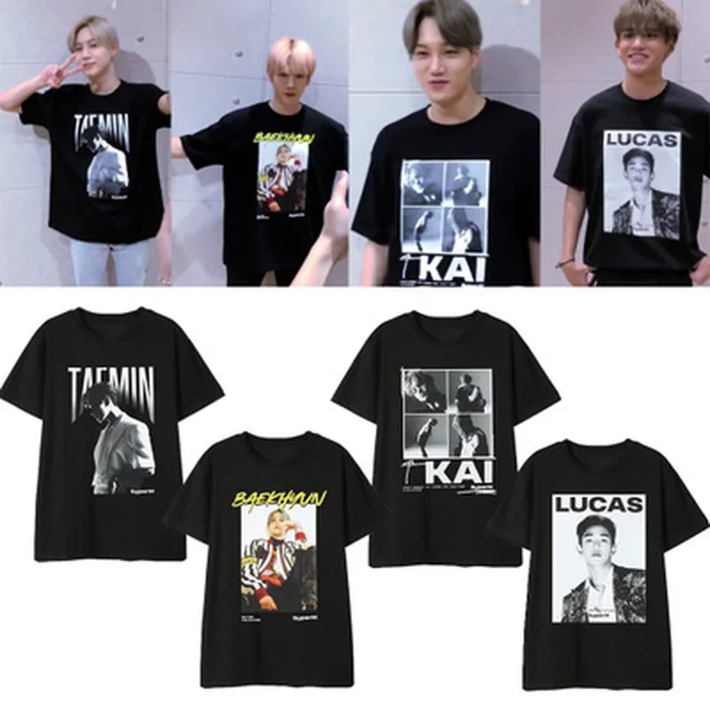 

T-shirt Taeyong Kai Baekhyun Taekhyun Short Sleeve T-shirts Taemin Summer T-shirts Kpop Superm Style Support Dropshipping