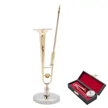 Odoria 1:12 Золотой тромбон с Чехол и подставкой нет Игровой музыкальный инструмент Miniaure аксессуары для кукольного домика