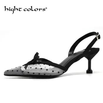 

Shoes woman 2020 spring 6 cm thin high heels sling female pointed toe Wave point female shoes office lady elegant sandals