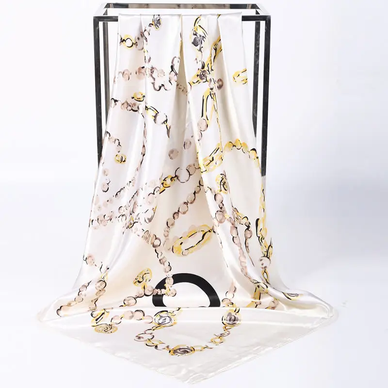 Шелковый шарф для женщин Европейский Леопардовый принт квадратный платок шарфы обертывания роскошный бренд Женские платки атласные платки хиджаб шарфы 90*90 см - Цвет: 35