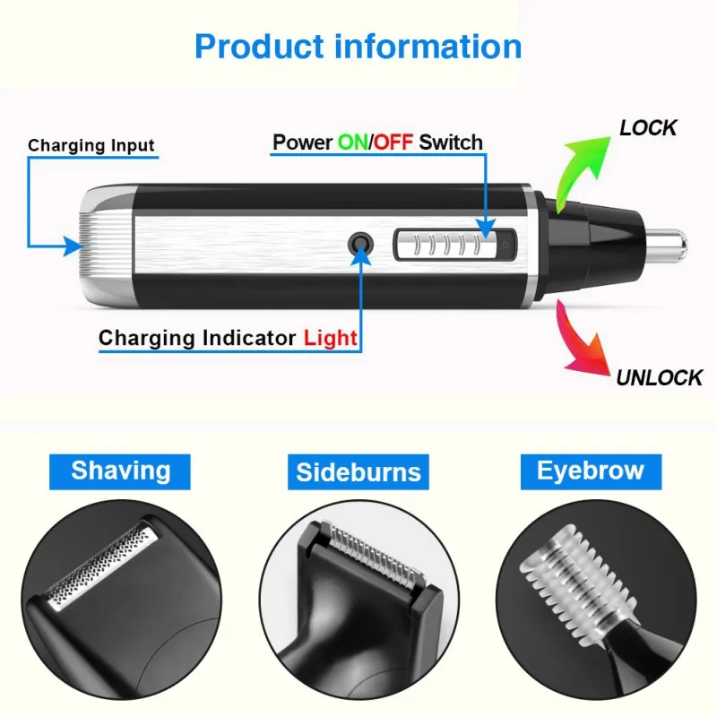 4 в 1 электробритва для удаления волос в носу триммер для мужчин перезаряжаемый из нержавеющей стали мини-бритва ремонт волос брови P1