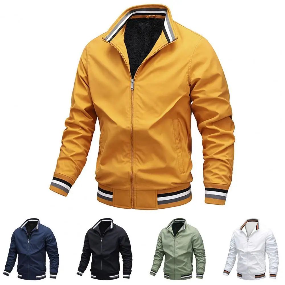 Abrigo con cremallera de manga larga para hombre, prendas de vestir de poliéster, Color sólido, primavera y otoño